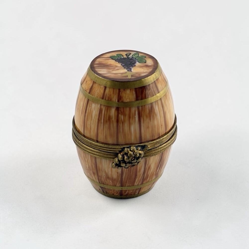 Vintage Limoges Wine Barrel Porcelain Trinket Box Chamart Exclusive 1990s